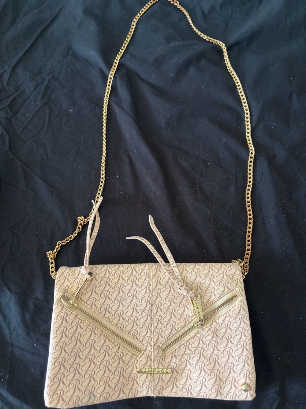 Rampage Tan Logo Crossbody Bag with Gold Chain Strap
